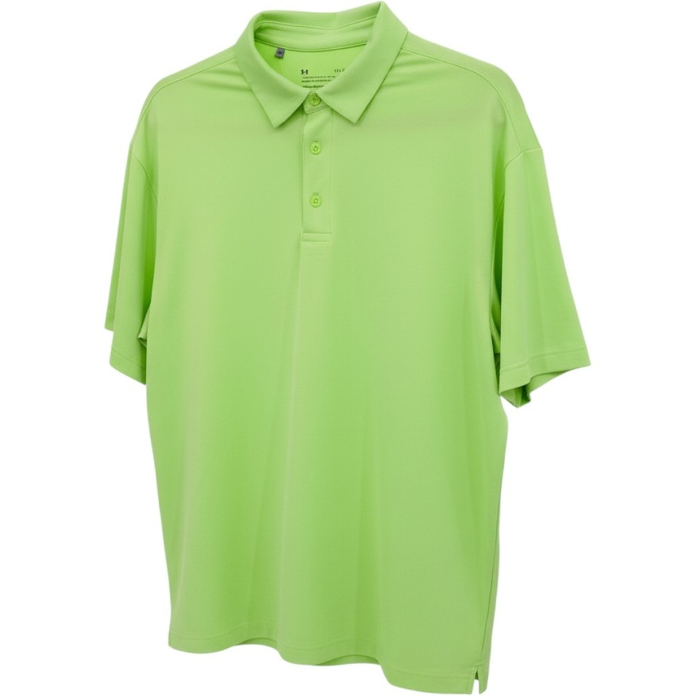 Under Armour Heatgear Golf Shirt Mens Large Lime Green Polo Loose Fit Excellent